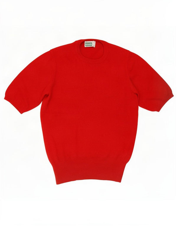 Benetton Womens Short Sleeve Crew Neck Jumper Sweater IT 48 XL Red Wool