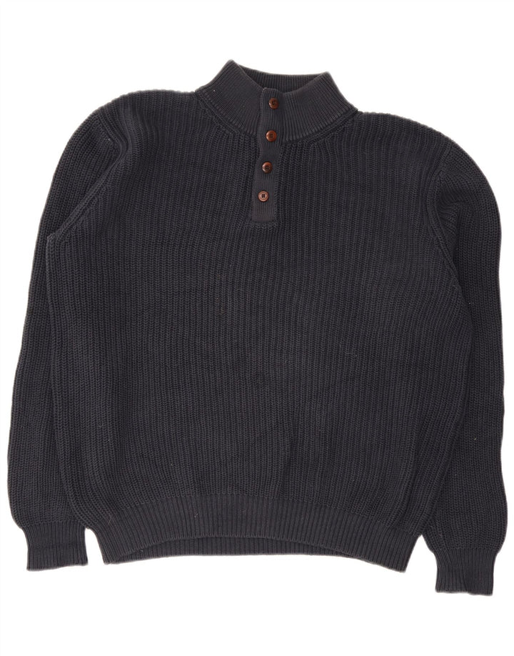 L.L.Bean Herren-Pullover mit Knopfkragen, groß, marineblau, Baumwolle