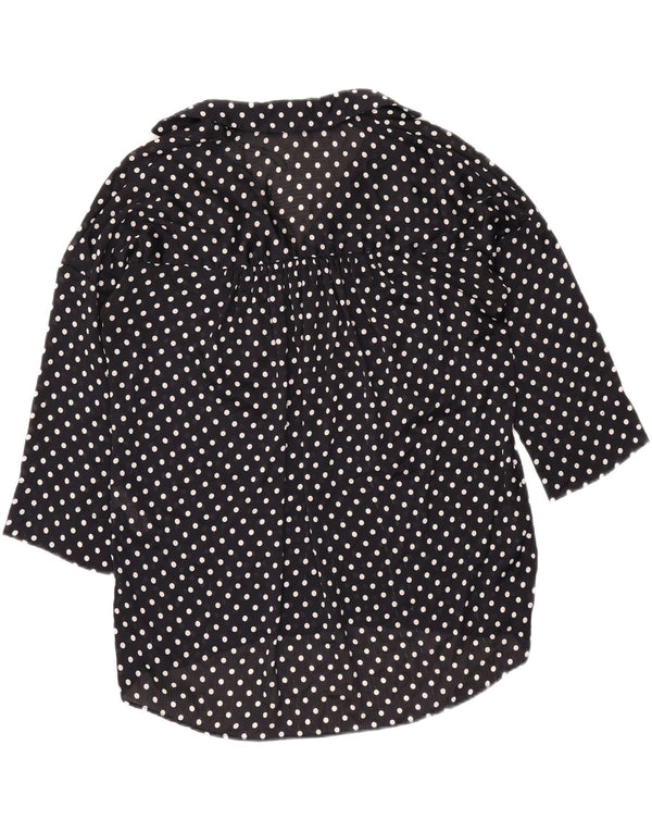 Zara Damen-Blusenoberteil mit übergroßen 3/4-Ärmeln, UK 6 XS, Marineblau gepunktet