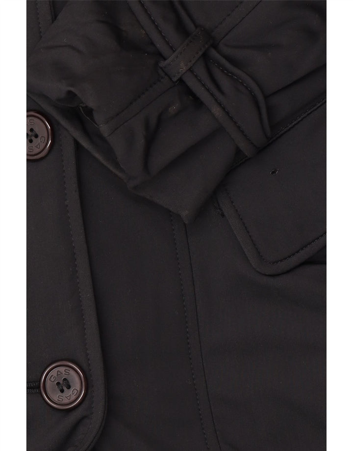 GAS Damen Zweireihiger Trenchcoat UK 10 Small Schwarz Polyamid