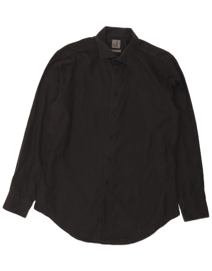 Calvin Klein Herren NON - IRON Hemd Größe 16 1/2 Large Schwarzer Nadelstreifen