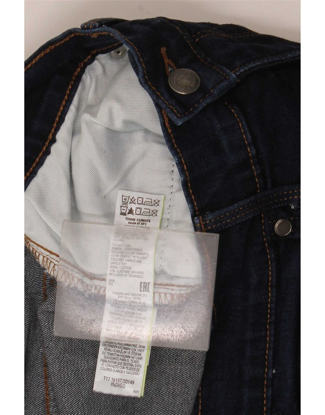 Marks & Spencer Herren Tapered Jeans W34 L33 Marineblaue Baumwolle
