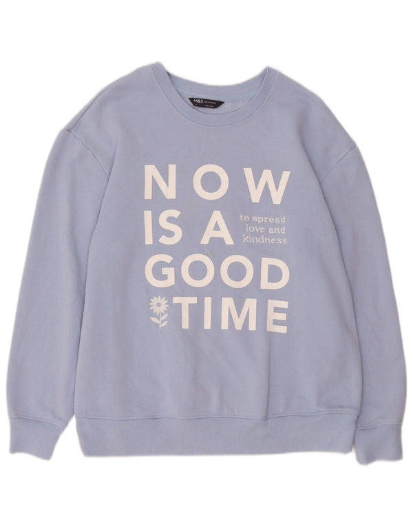 Marks & Spencer Damen Grafik-Sweatshirt-Pullover UK 14 Large Blaue Baumwolle