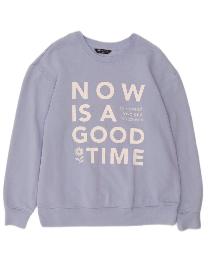 Marks & Spencer Damen Grafik-Sweatshirt-Pullover UK 14 Large Blaue Baumwolle