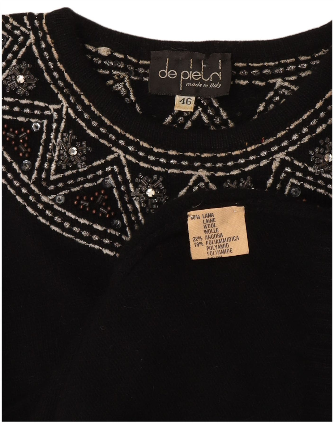 De Pietri Damen Pulloverkleid IT 46 Große schwarze Wolle mit Blumenmuster