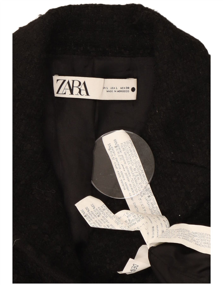 Zara Damen Crop Zweireiher Blazer Jacke UK 16 Large Schwarz Polyester