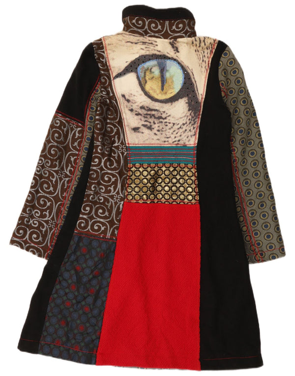 Desigual Damen Mantel EU 42 Große schwarze Patchwork-Wolle