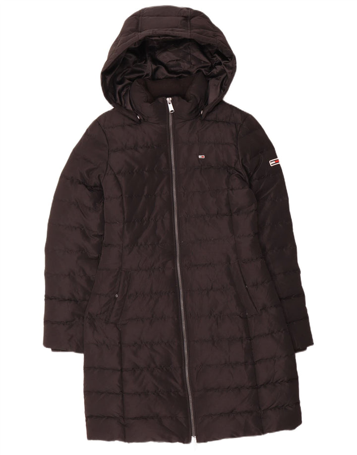 Tommy Hilfiger Wattierter Damenmantel mit Kapuze, UK 10, Größe S, Schwarz, Polyester