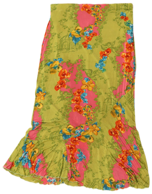 Vintage Damen High Waist Meerjungfrau Rock XL W30 Grün Floral Viskose