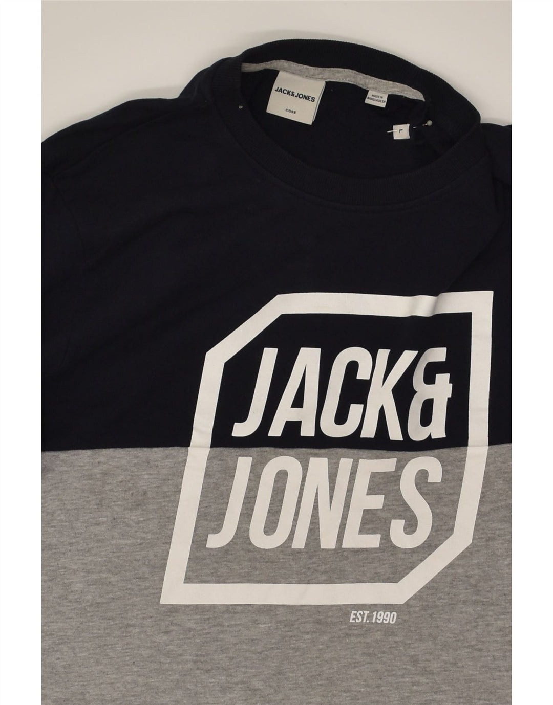 JACK & JONES Mens Graphic Sweatshirt Jumper Large Black Colourblock Cotton | Vintage Jack & Jones | Thrift | Second-Hand Jack & Jones | Used Clothing | Messina Hembry 