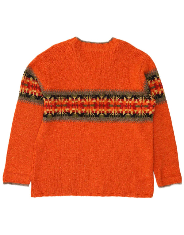 Eddie Bauer Damen Übergroßer Pullover mit V-Ausschnitt, UK 6 XS Orange Fair Isle