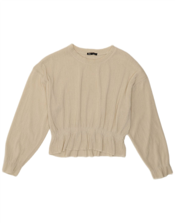 Zara Damen-Pullover mit U-Boot-Ausschnitt, Gr. 14, Mittel, gebrochenes Weiß