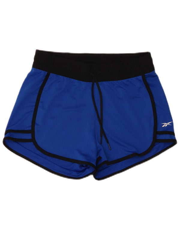 Reebok Damen Sportshorts UK 8/10 Small Blue Colourblock Polyester