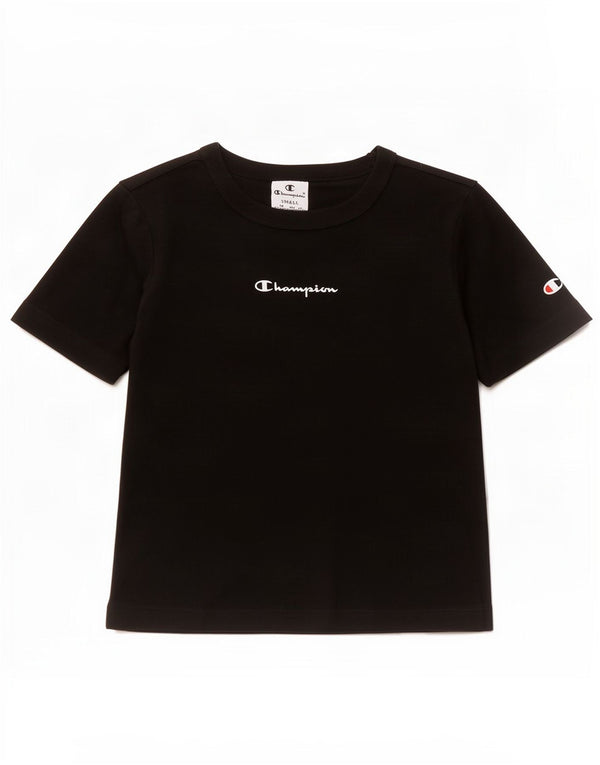 Champion Damen Crop T-Shirt Top UK 8 Small Schwarz Baumwolle