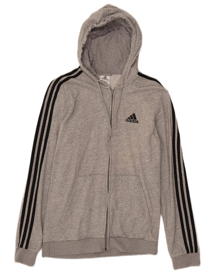 ADIDAS Herren-Kapuzenpullover mit Reißverschluss, mittelgrau gefleckte Baumwolle