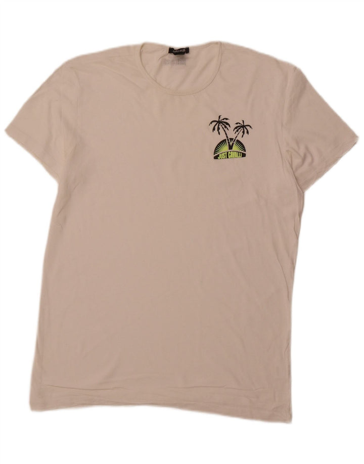 JUST CAVALLI Herren T-Shirt Top Large Off White Baumwolle