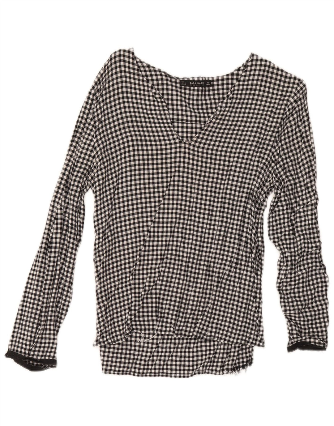 Zara Damen Bluse Top UK 12 Medium Black Gingham