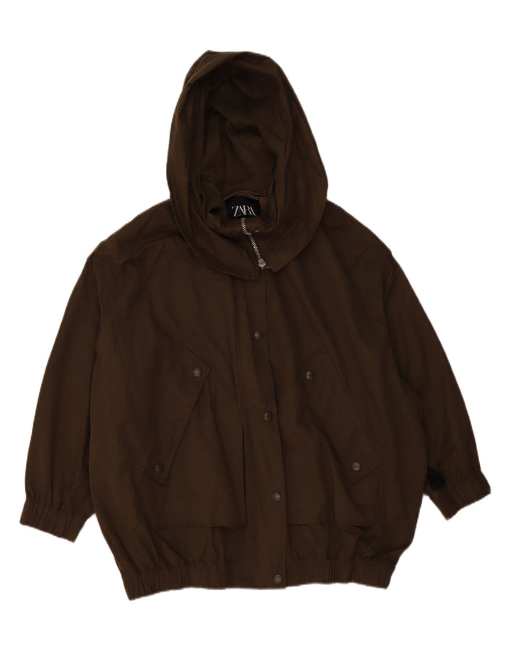 ZARA Herren-Bomberjacke, übergroß, mit Kapuze, UK 38, mittleres Khaki, Polyester