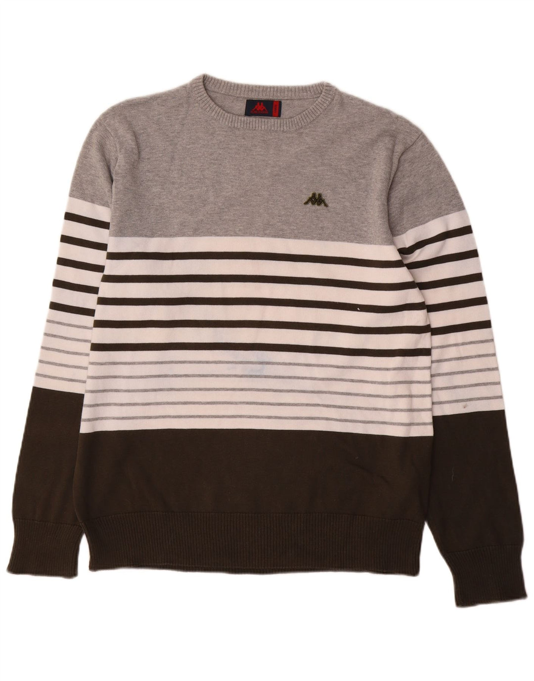 Kappa Herren-Pullover mit U-Boot-Ausschnitt, groß, grau gestreift, Baumwolle