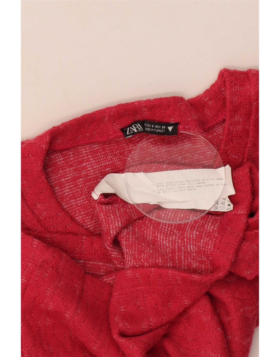 Zara Damen Crop Top Langarm UK 10 Small Rosa Polyester