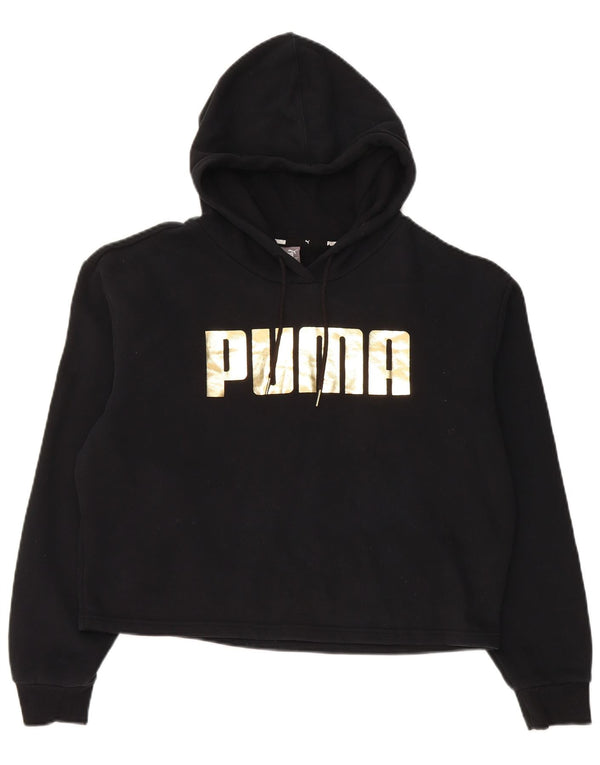 Puma Womens Crop Graphic Loose Fit Hoodie Pullover UK 14 Mittelschwarze Baumwolle