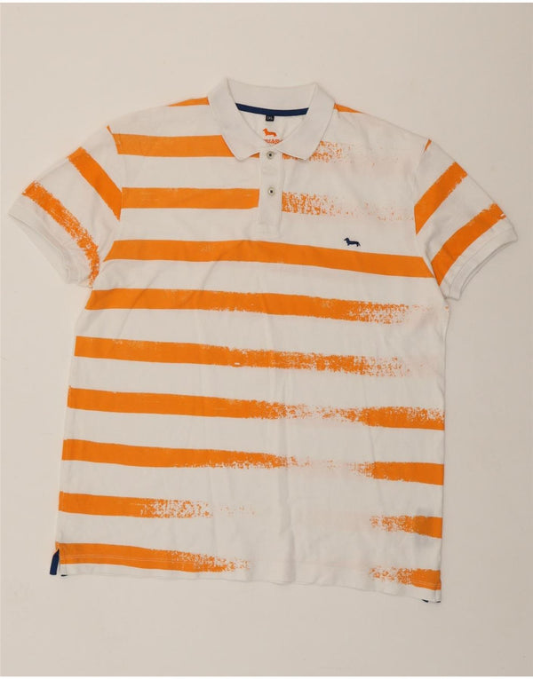 HARMONT & BLAINE Herren-Poloshirt mit schmaler Passform, 3XL, weiß gestreift, Baumwolle