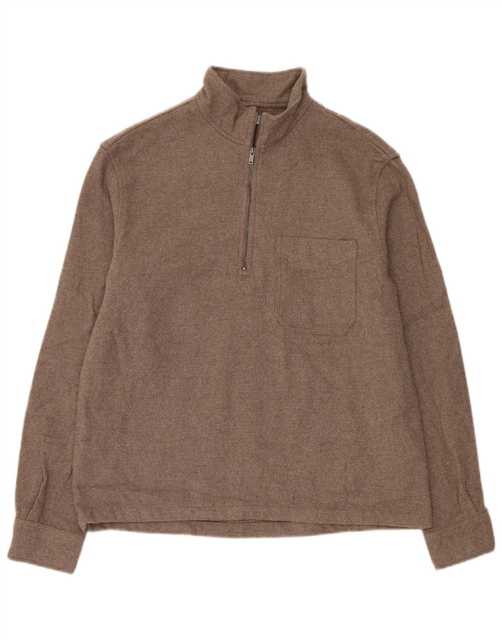 Zara Herren-Pullover mit Reißverschluss am Hals, Small, Beige, Acryl