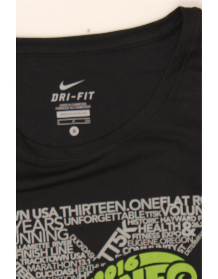NIKE Womens Dri Fit Graphic T-Shirt Top UK 10 Small Black Polyester Vintage Nike and Second-Hand Nike from Messina Hembry 