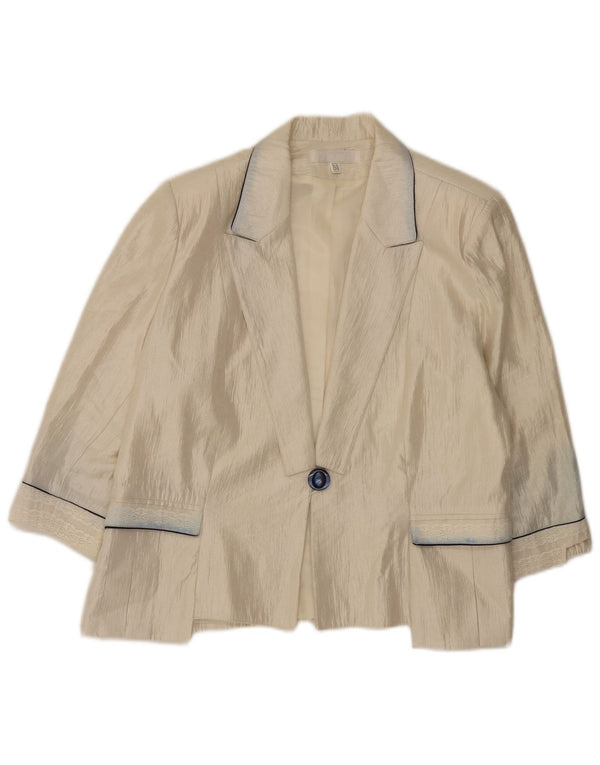 Vintage Damen 3/4 Ärmel 1 Knopf Blazer Jacke EU 50 3XL Beige Viskose