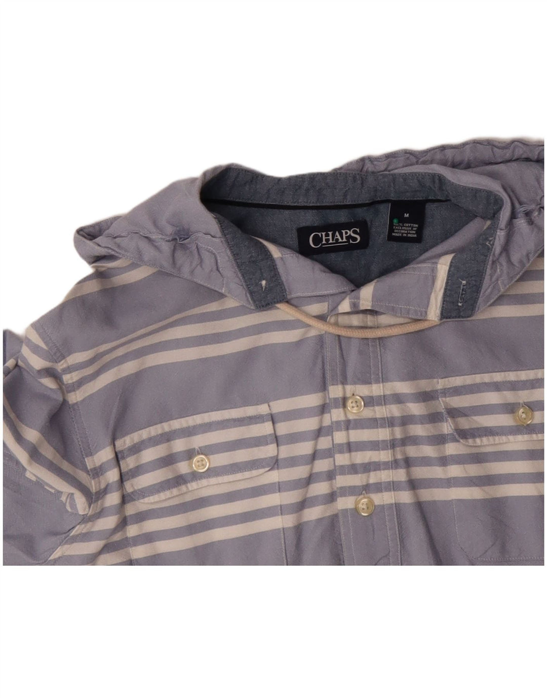 CHAPS Herren-Kapuzenpullover-Shirt aus mittelblauer, gestreifter Baumwolle