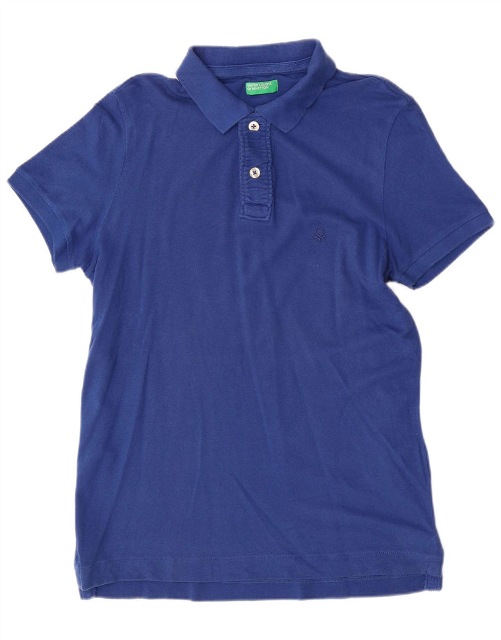Benetton Herren-Poloshirt aus mittelblauer Baumwolle