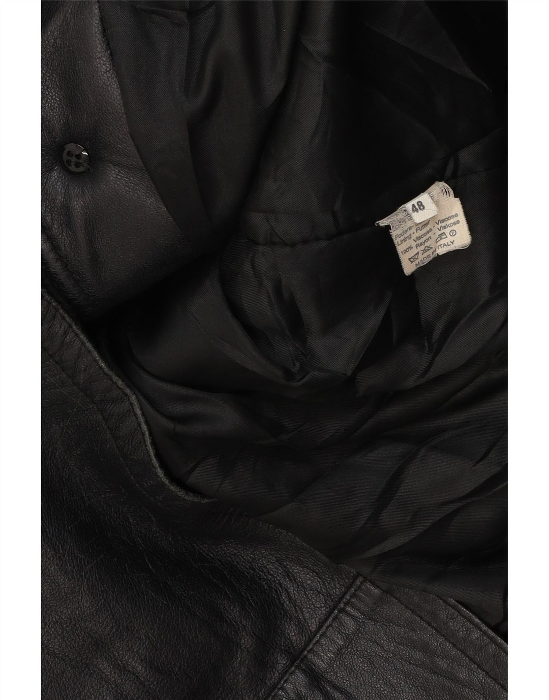 VINTAGE Damen Übergroßer Ledermantel mit Kapuze IT 48 XL Schwarzes Leder