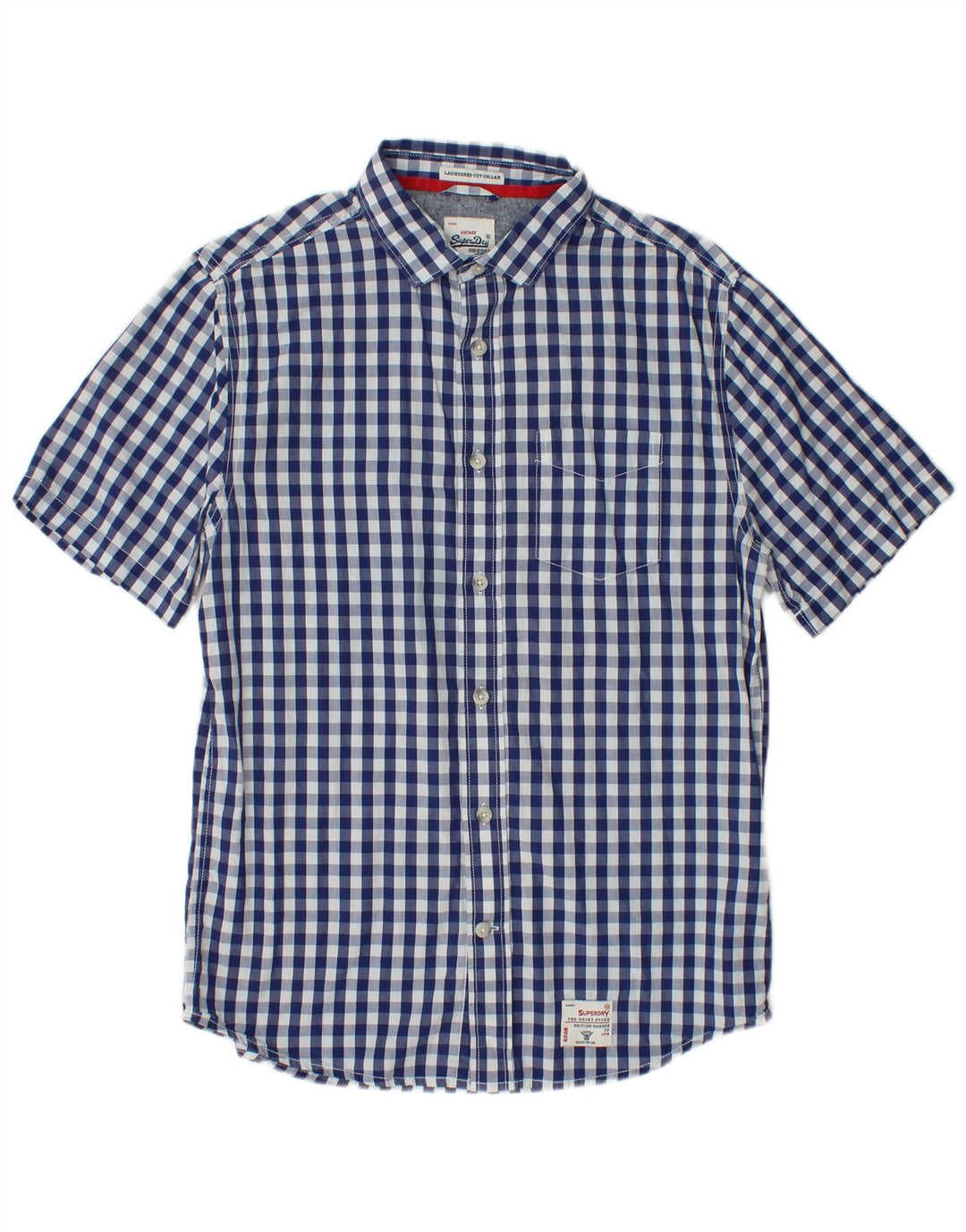 SUPERDRY Herren-Kurzarmhemd, groß, marineblau, Gingham-Baumwolle