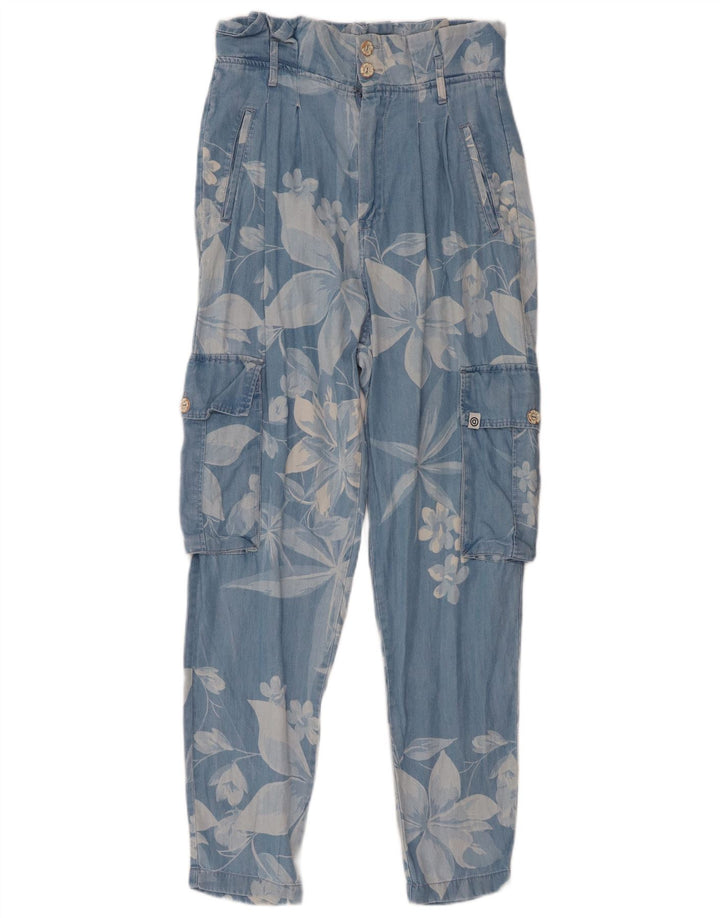 Desigual Damen Cargo-Haremshose Medium W32 L28 Lyocell mit blauem Blumenmuster