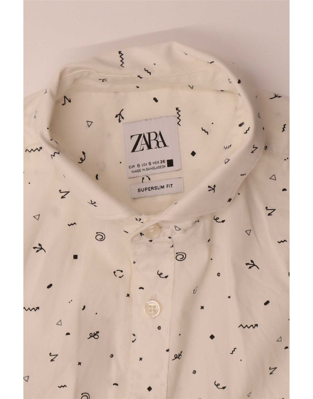 Zara Herren-Hemd mit abstraktem Muster, Super Slim Fit, Größe S, Weiß