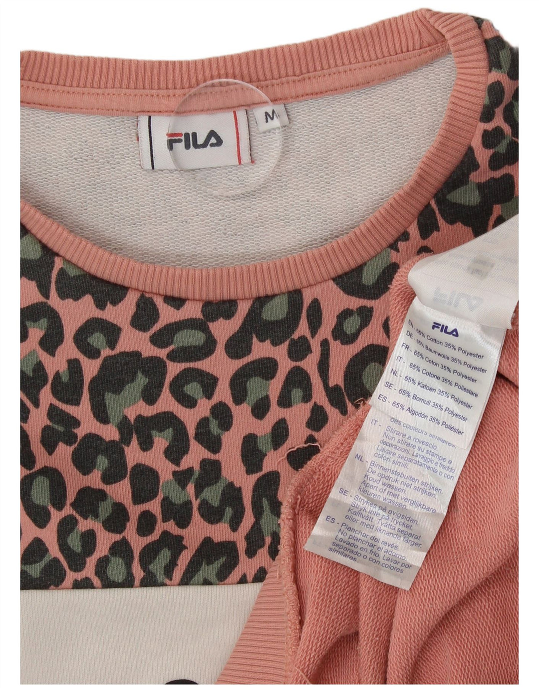 Fila Damen Grafik-Sweatshirt-Pullover UK 14 Mittelrosa Baumwolle mit Animal-Print