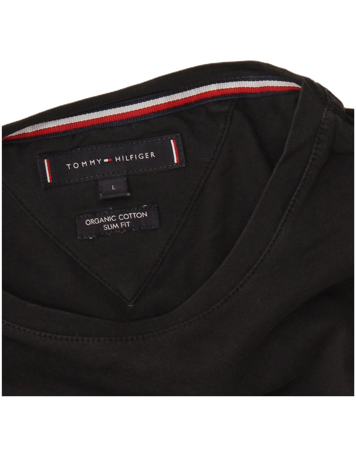 TOMMY HILFIGER Mens Slim Fit Top Long Sleeve Large Black Cotton