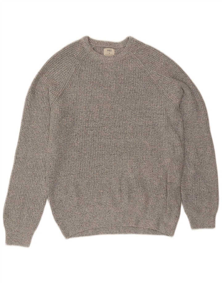 Marks & Spencer Herren-Pullover mit Rundhalsausschnitt, mittelgraues Polyamid