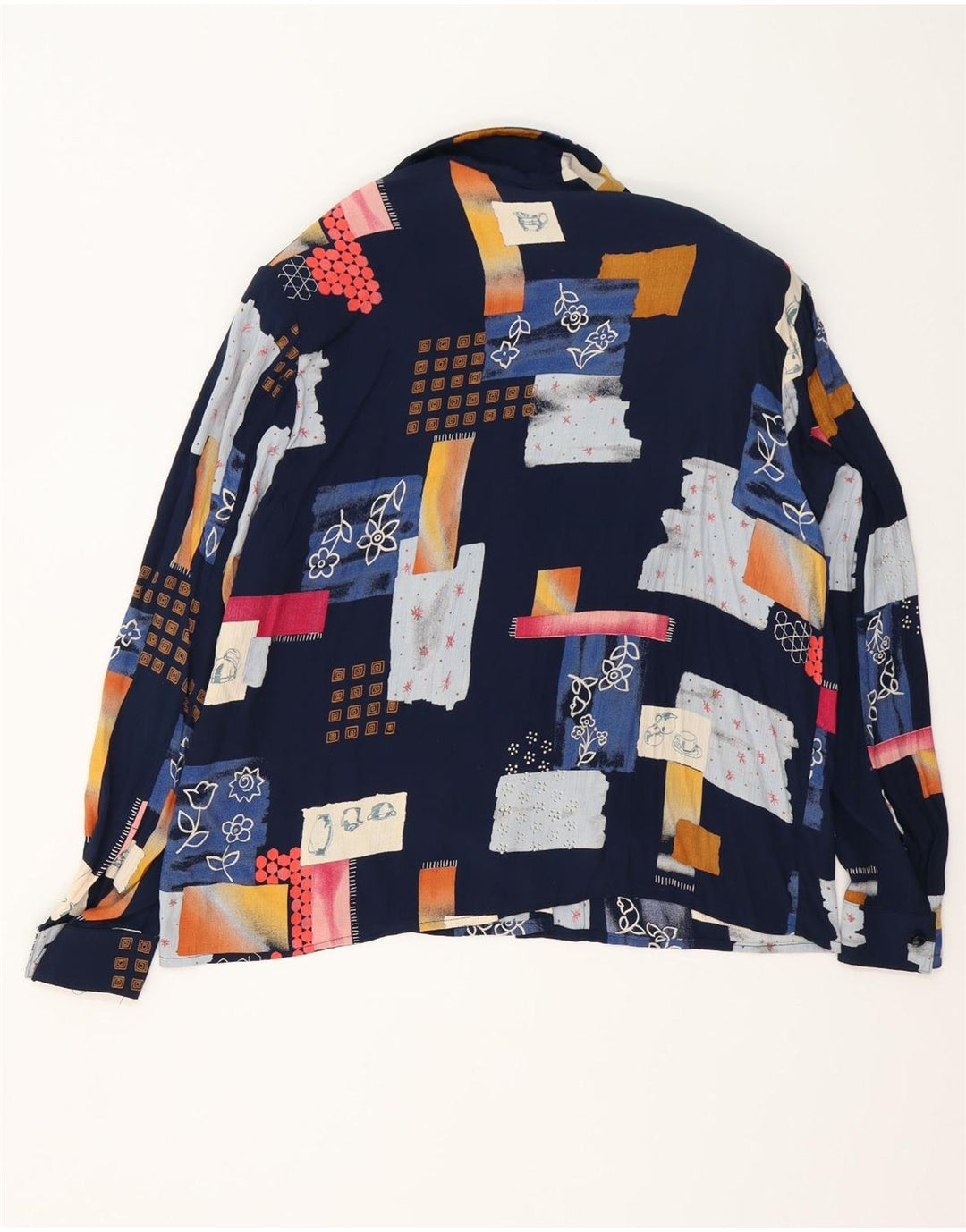Vintage Damen Loose Fit Hemdbluse IT 42 Medium Navy Blue Patchwork