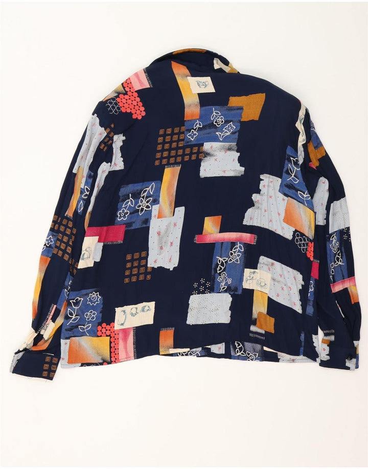 Vintage Damen Loose Fit Hemdbluse IT 42 Medium Navy Blue Patchwork