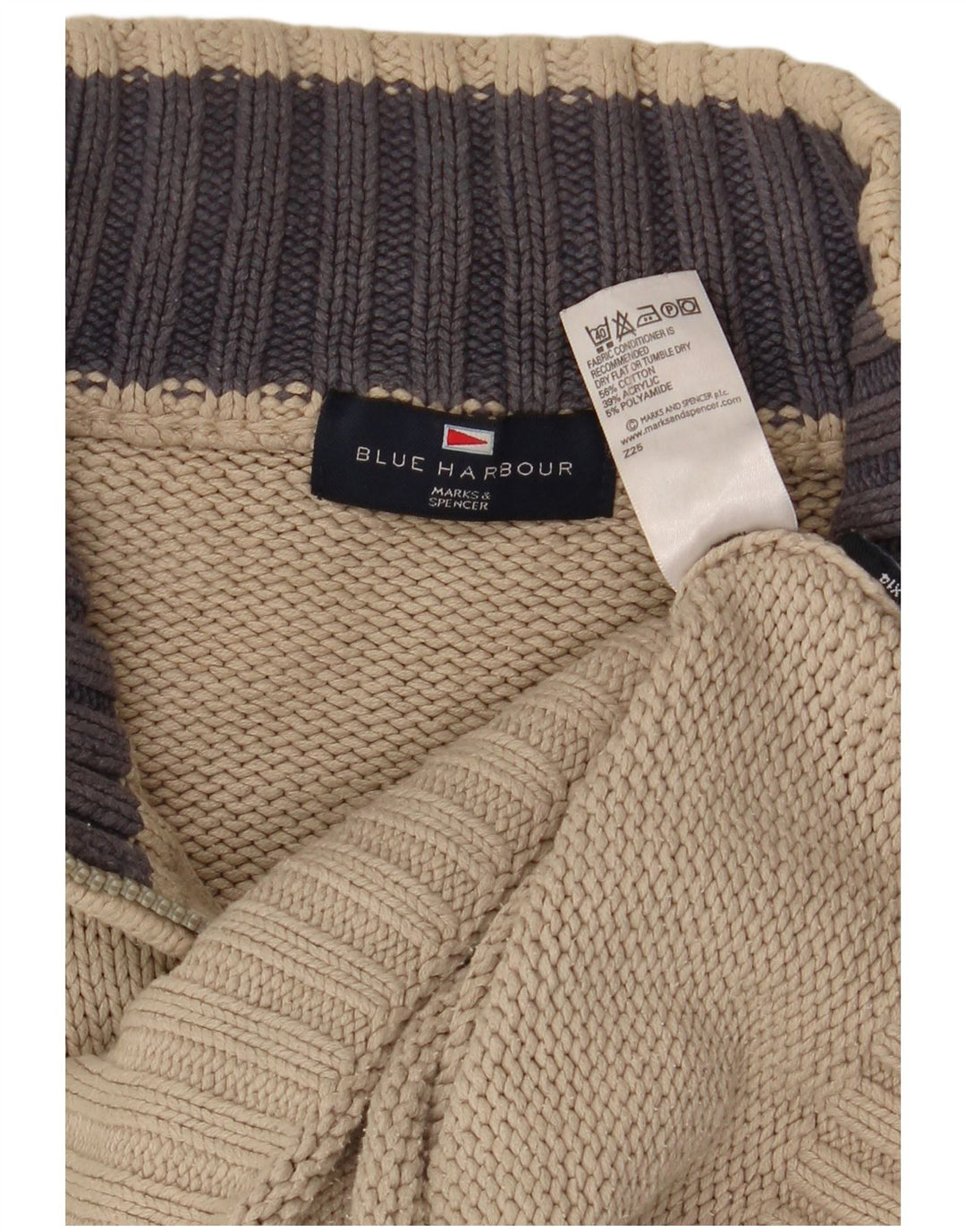 MARKS & SPENCER Herren Blauer Harbor-Pullover mit Reißverschluss am Hals, Größe L, Beige