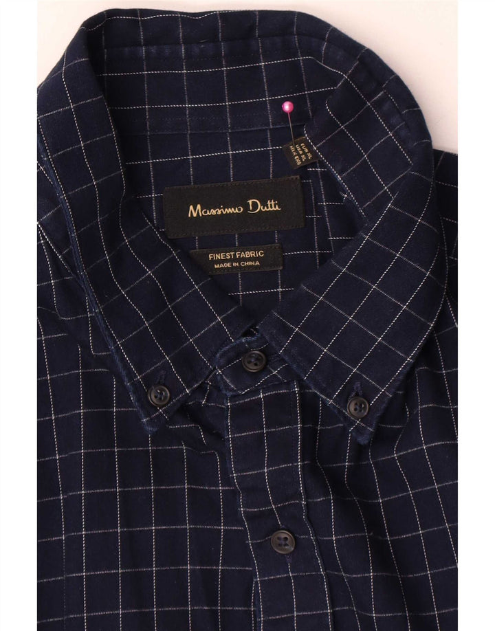 Massimo Dutti Herren-Flanellhemd XL, marineblau, kariert, Baumwolle