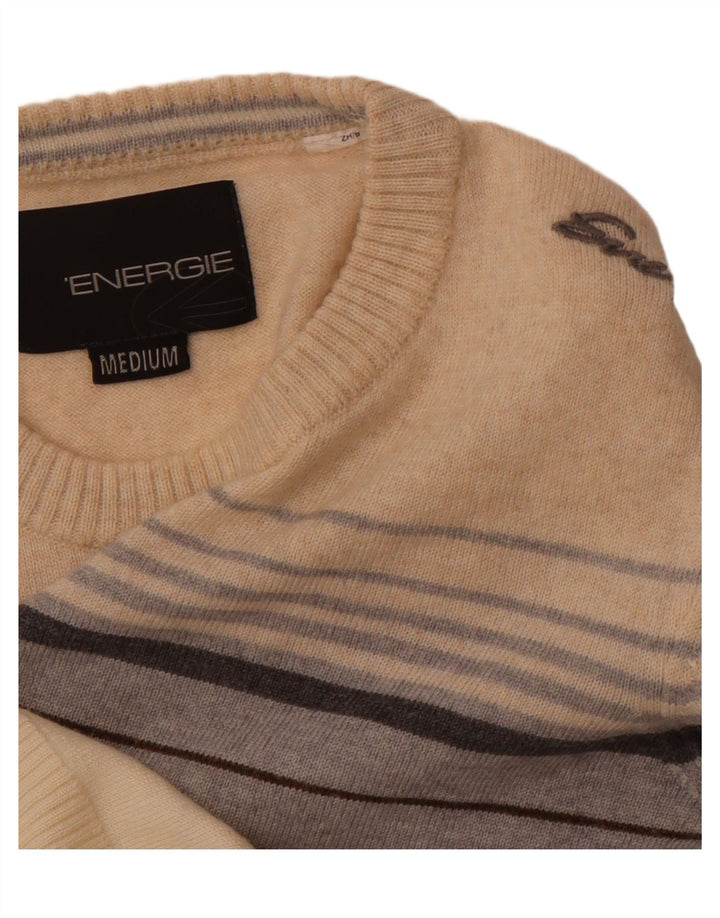ENERGIE Herren-Pullover mit Rundhalsausschnitt, Mittelbeige gestreift