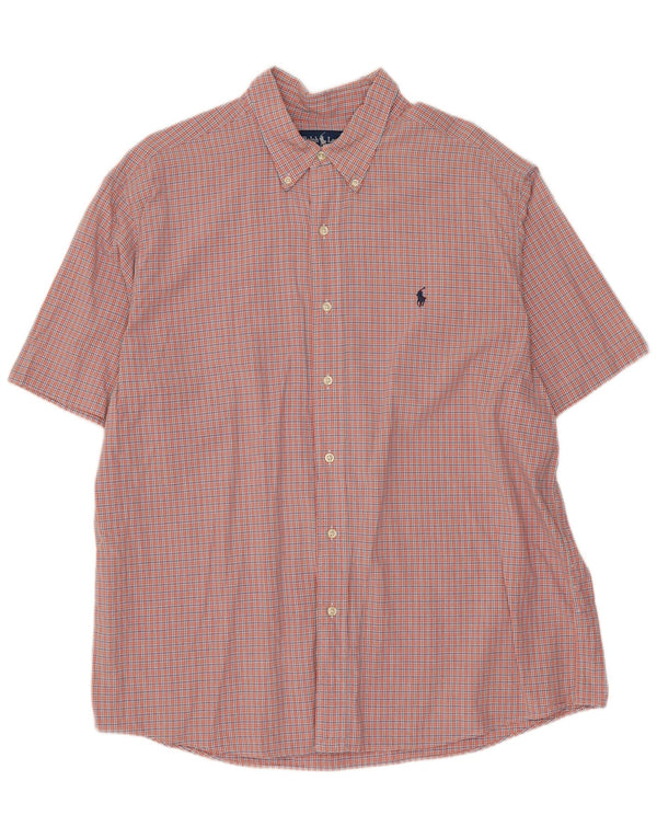 Ralph Lauren Mens Monroe Short Sleeve Shirt XL Orange Check Cotton