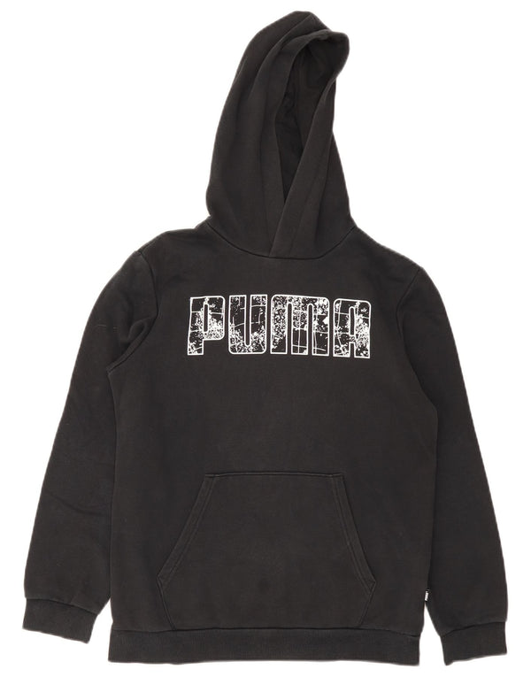 Puma Jungen-Pullover mit grafischem Kapuzenpullover, 13–14 Jahre, schwarze Baumwolle
