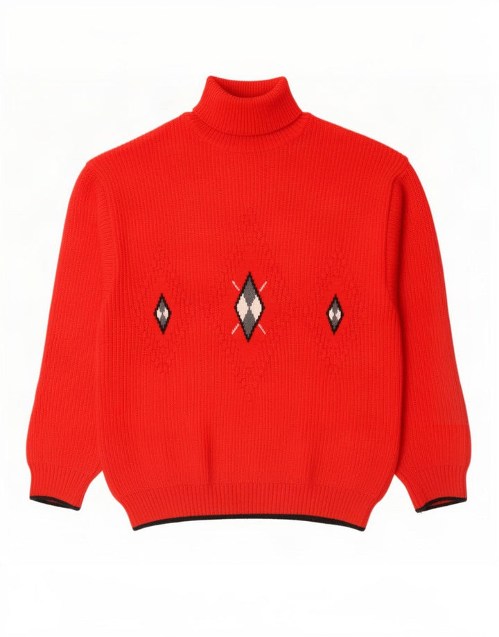 Vintage Herren Rollkragenpullover Pullover IT 46 Kleines rotes Argyle/Diamantmuster