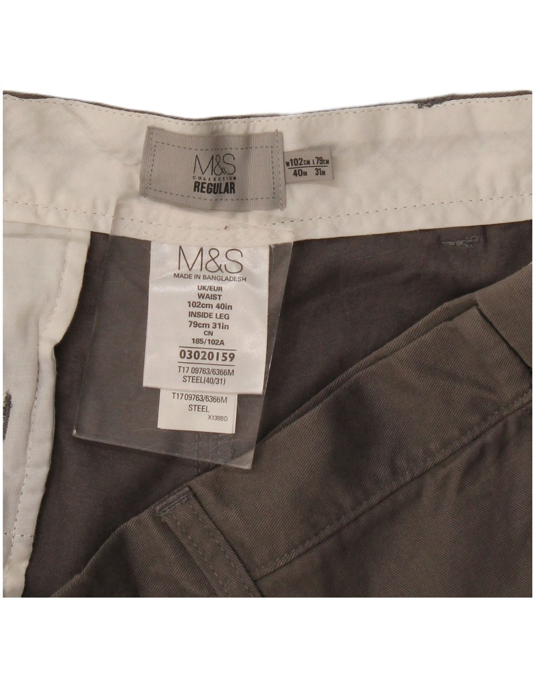 Marks & Spencer Herren-Chinohose mit normaler Passform, W40 L31, graue Baumwolle