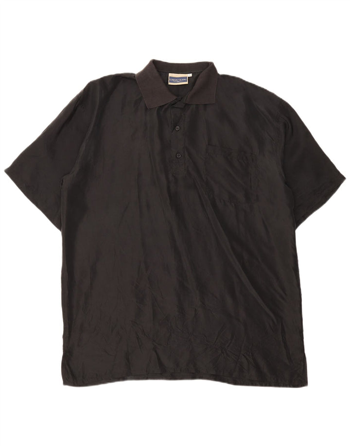 Vintage Herren Kurzarm Pullover Shirt Große schwarze Seide