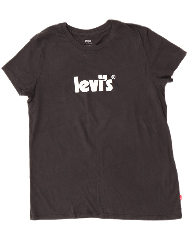 Levi's Womens Graphic T-Shirt Top UK 14 Mittelschwarze Baumwolle