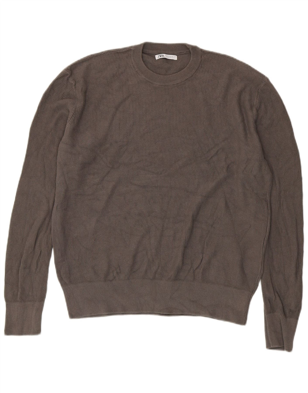 Zara Herren-Pullover mit Rundhalsausschnitt, mittelgraue Baumwolle